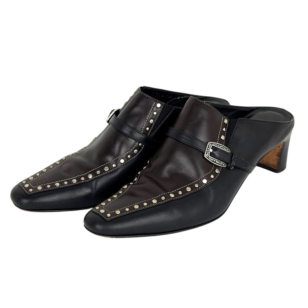 Brighton Tempe Leather Studded Mules Heels Black Brown Y2K size 7M